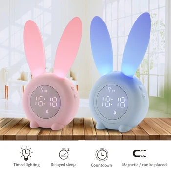 

Children Cartoon Bunny Alarm Clock Smart LED Night light Desk Alarm Clock with Sound Touch Sense Temperature Display Home Decor