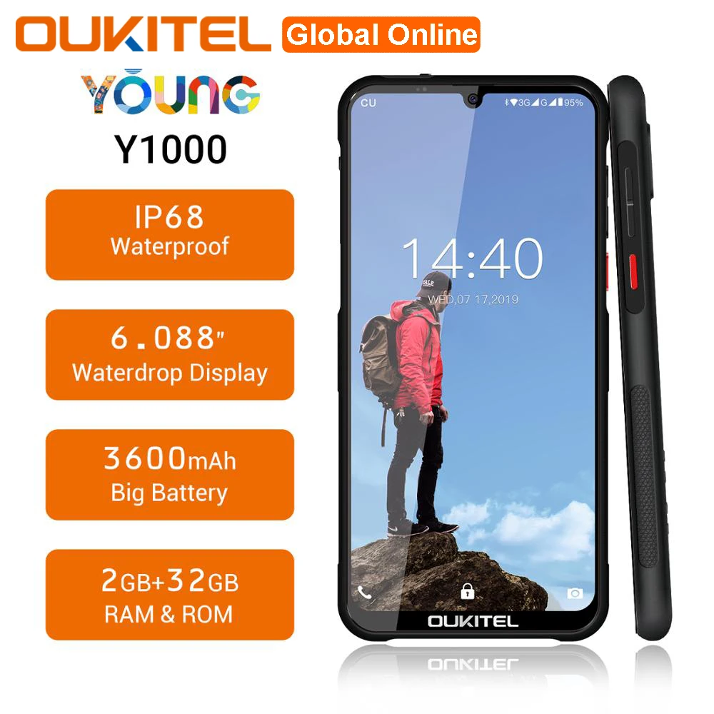 Смартфон OUKITEL Y1000 Android 9 0 MT6580P 2 Гб ОЗУ 32 ПЗУ 3600 мАч IP68 водонепроницаемый защищенный
