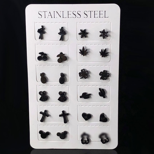 Stainless Steel Bear Earrings Black Gold Silver Color Earrings Set for Women Geometry Handmade Earrings Jewelry Gift Set