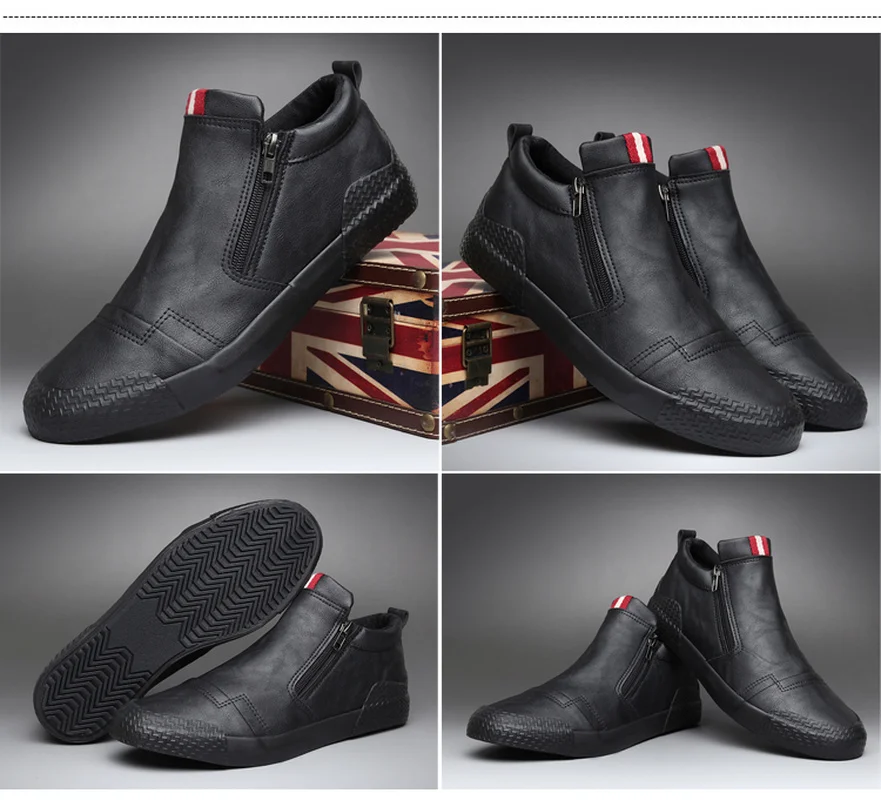 Men's Simple Boots Fashion Korean Joker High Top Casual Shoes Side Zipper Flat Heel Boots MG56569 outdoor boots chelsea boots men leather boots business mens boots