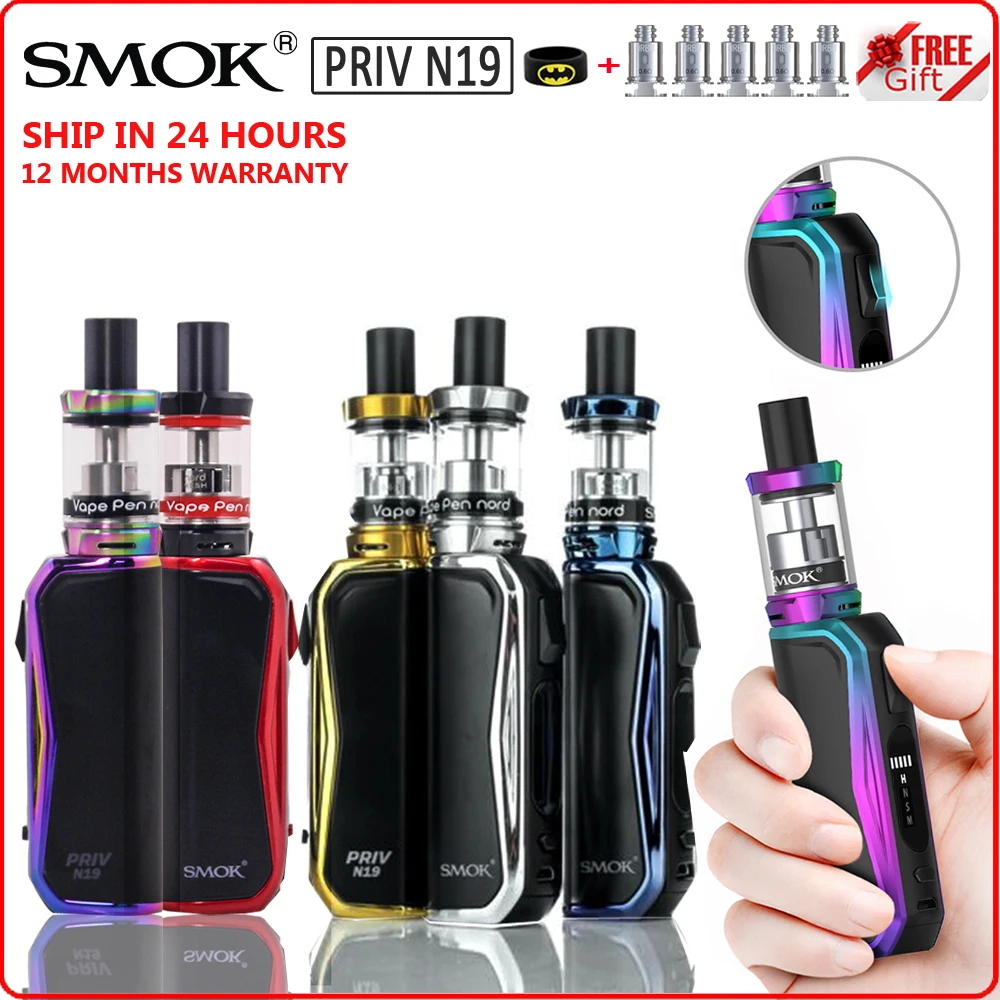 

Original SMOK PRIV N19 Kit Electronic Cigarette 1200mAh Battery Box Mod with VAPE PEN Nord 19 Atomizer 2ml Vaporizer E Cigarette