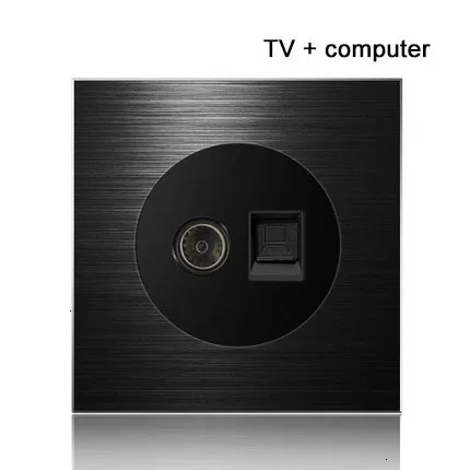 TV Computer 86 Тип 3 банда 2 способ Черный алюминиевый сплав панель переключатель гнездо пять отверстий Европа промышленности переключатель Франция Германия Великобритания разъем USB - Цвет: TV Computer