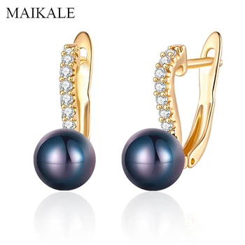 

MAIKALE Classic Black/Red/White Pearl Earrings for Women Cubic Zirconia Stud Earrings with Pearl CZ Wedding Party Jewelry Gifts