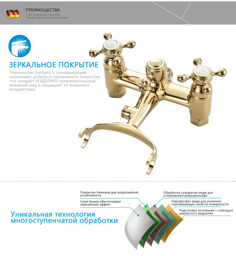 GERHANS кран K13101G Смеситель для ванны Цвет: Золотой