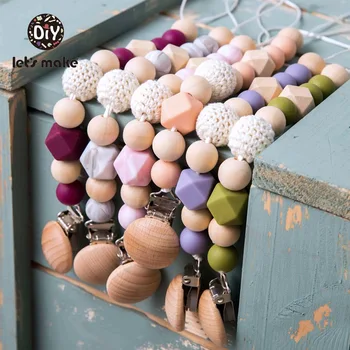 

Let's Make Pacifier Chain Nimbler For Feeding Wooden 1PC Crochet Beads Gift Silicone Beads BPA Free Personalized Pacifier Clip