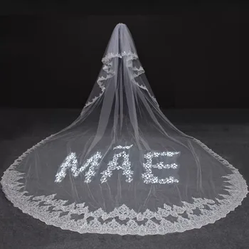 

Bling Sequins Lace Long Wedding Veil Customized with Name Letter Bridal Veil MAE/PAI Veil