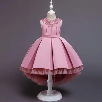 

Princess Tail Dresses Wedding Hua Tong Qun Handmade Beaded Dress Piano Dress Kids Dresses for Girls