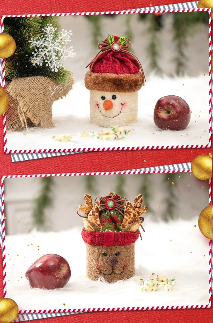 Год плюшевая сумка Снеговик Noel Deco Navidad Санта Клаус яблоко конфеты мешок украшения Рождественские вечерние мягкие сумки для хранения конфет