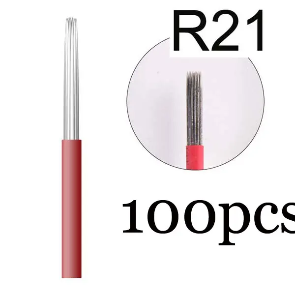 R21 100pcs 50p 3R 5R 7R 9R 17R 19R 21R иглы для татуажа полуперманентный макияж микроблейдинг лезвие ручная ручка тумана иглы аксессуары для татуажа поставка - Габаритные размеры: R21 100pcs