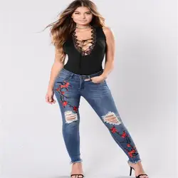 Новинка; большие размеры; эластичные рваные джинсы с объемными цветами; женские джинсы; Broek для женщин