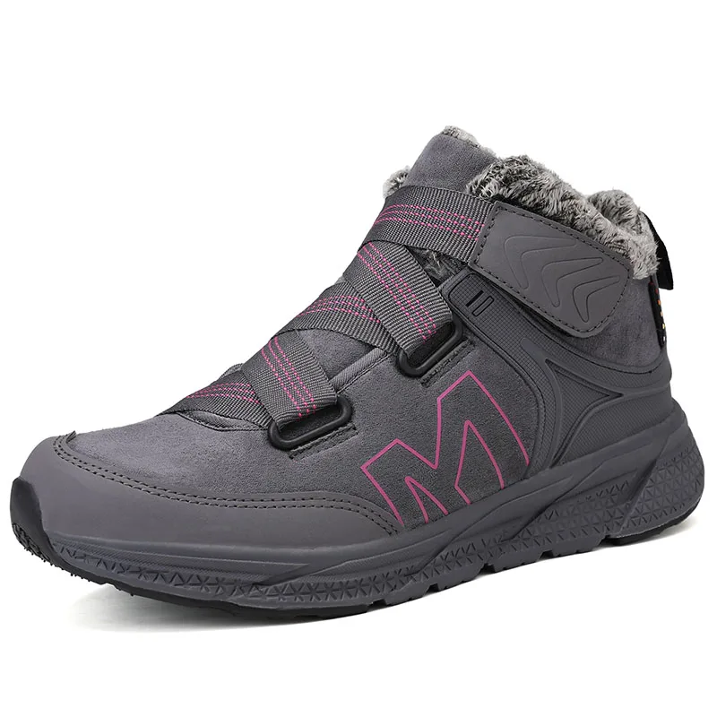 Gray pink women Очень теплые зимние ботинки; Мужские Зимние ботильоны в русском стиле; женские замшевые ботинки на меху; Мужская зимняя обувь; большой размер 46 - Цвет: Gray pink women