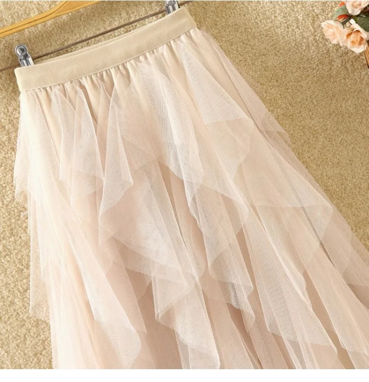Повседневная модная юбка-пачка из тюля, Женская длинная юбка макси,, Корейская милая розовая плиссированная юбка с высокой талией, женская школьная юбка