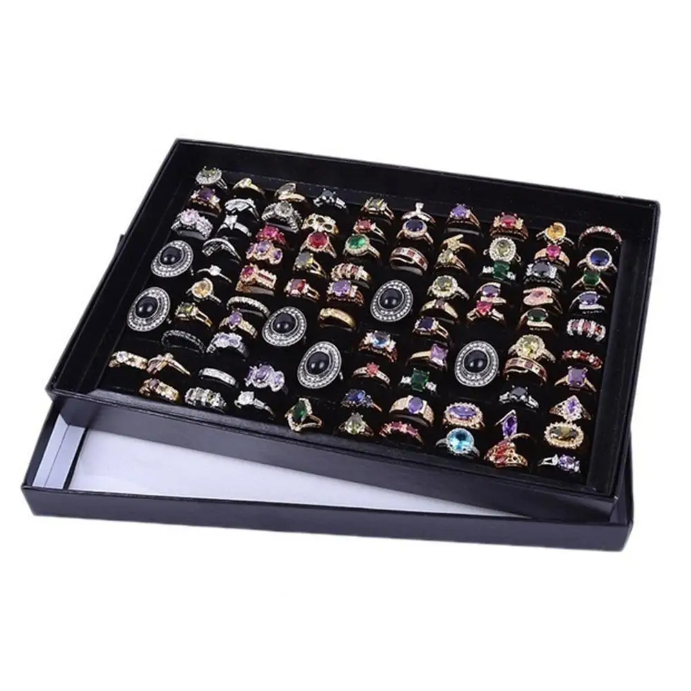 Jewelry Box Storage Organizer Rings Tray Holder Glass Case 100 Grids 