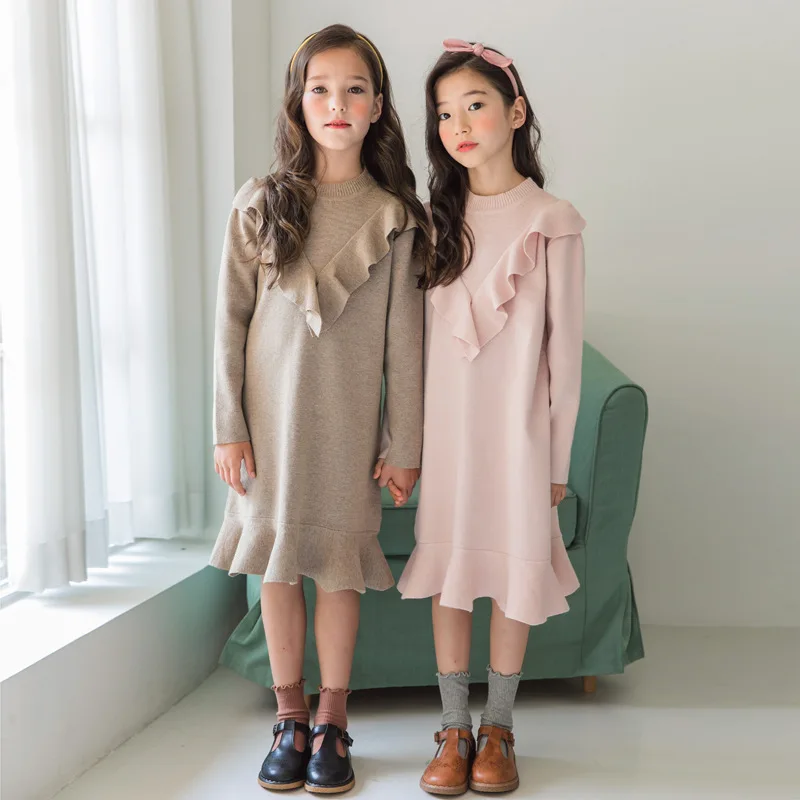 

Girls Dress 2019 Autumn Winter Long Style Casual Kids Dresses For Girl Fashion Knitting Baby Girl Dresses Children Clothing