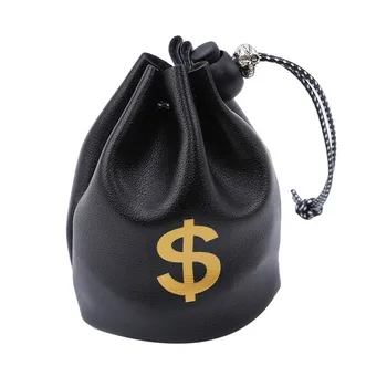 

1Pc Dollar GBP Sterling EUR Euro Symbol Printed Black Small PU Key Pouch Wallet Drawstring Bag Coin Purse for Women Girls