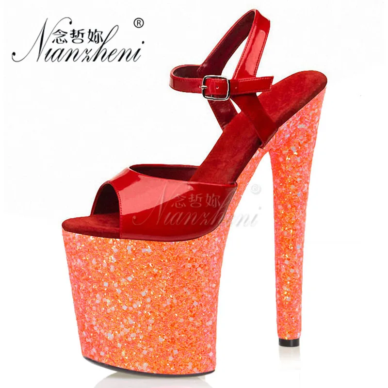 

8 inches Super High heeled shoes Bling Platform Shallow Big Size Women's Sandals 20CM Nightclub Pole dancing Show Cross dressing