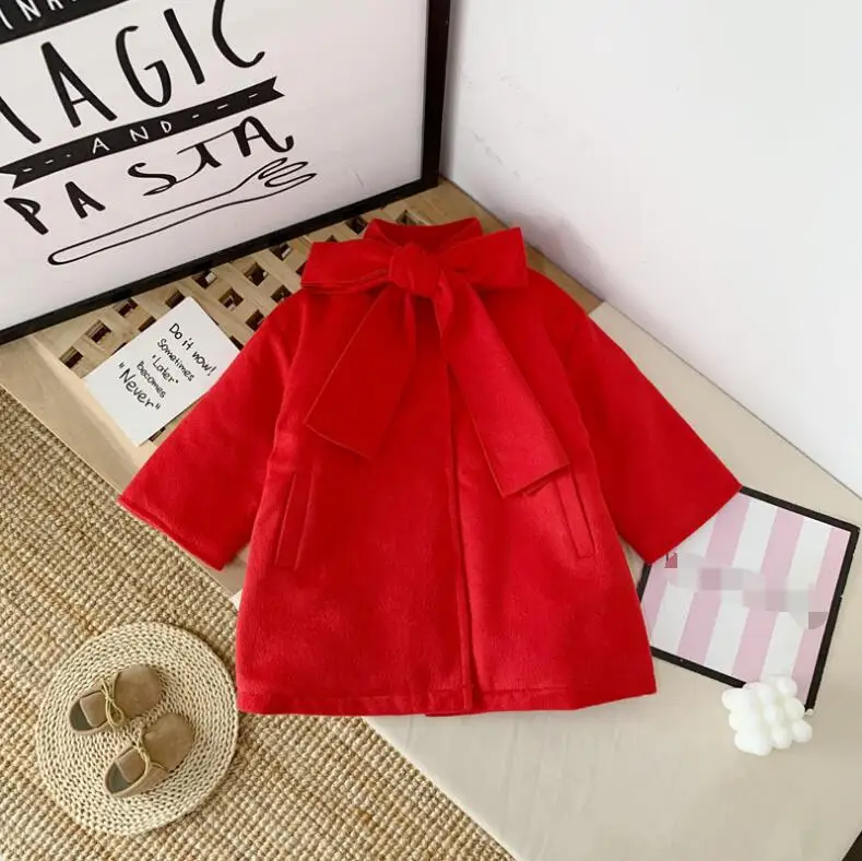 

Cute Toddler Kids Baby Girls Overcoat Woolen Bowknot Single Breasted Coat for Girl Outerwear Winter Warm Clothes Snowsuit 2-8Y