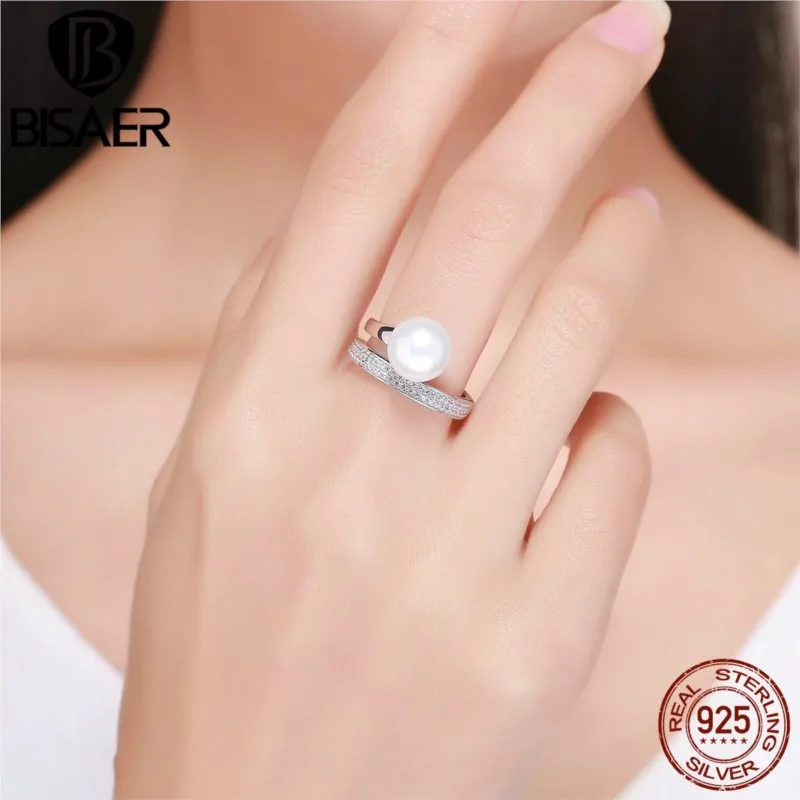 Luxurious 925 Sterling Silver Adjustable Pearl Ring Accessories for Wedding 1 Piece
