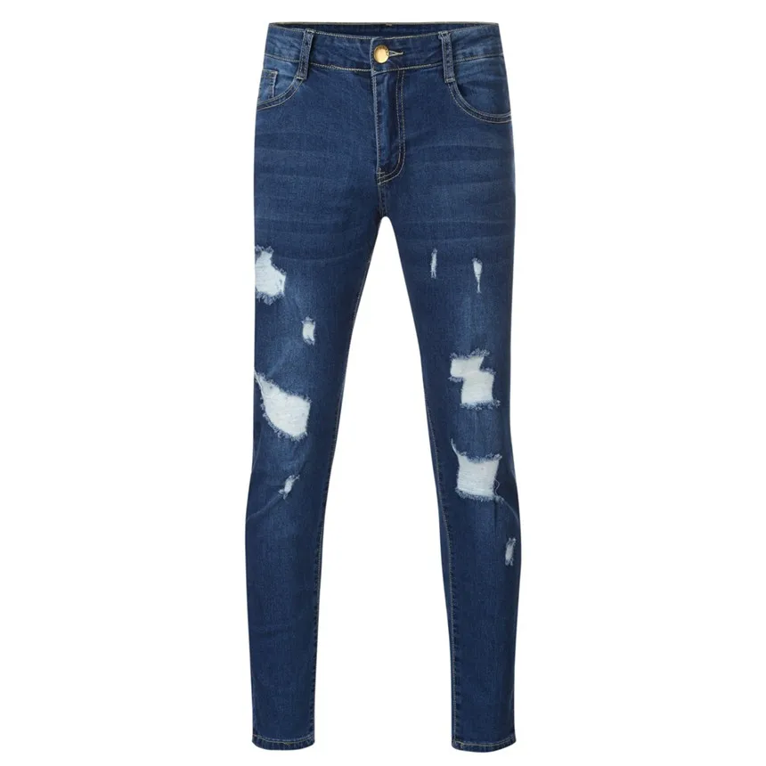 Dark Blue KLV, мужские брюки, мужские модные джинсовые брюки с дырками, потертые джинсы, длинные узкие брюки, уличная одежда, обтягивающие брюки - Цвет: Dark Blue