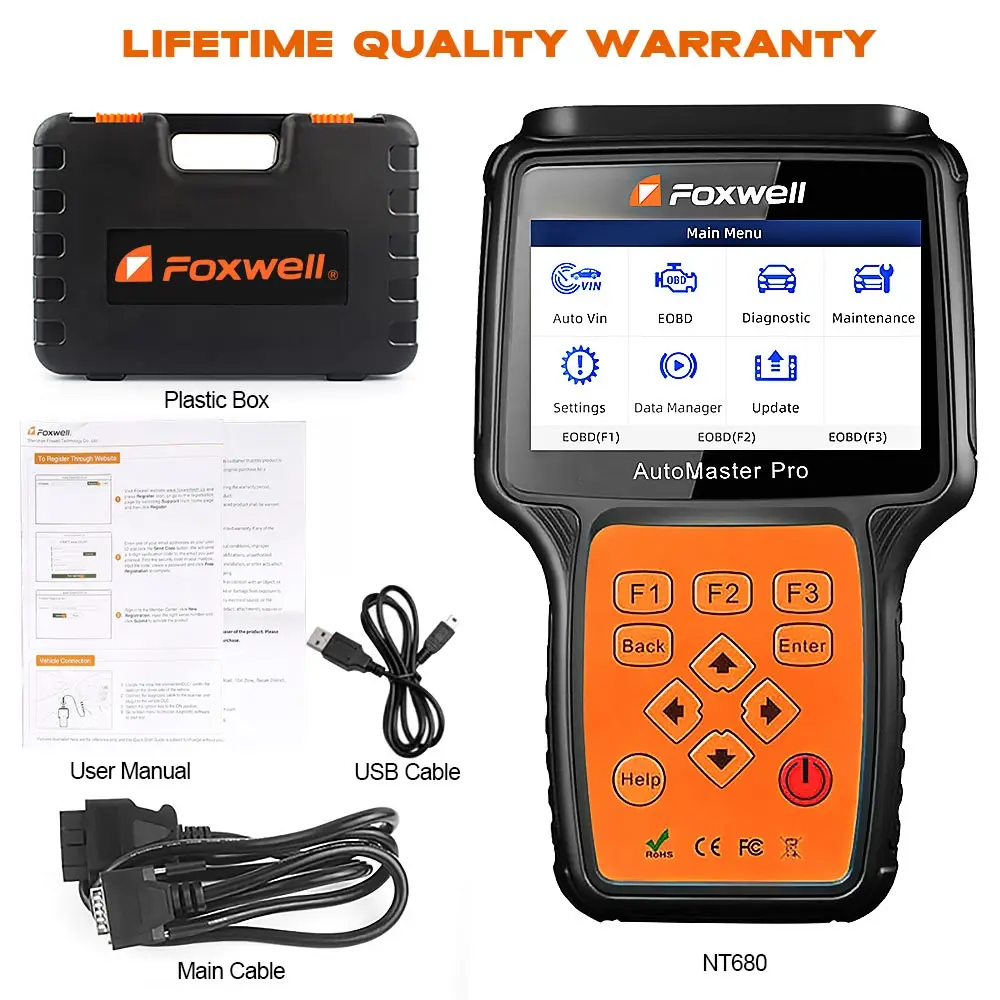 Диагностический сканер Foxwell NT680 для всех систем с подсветильник кой масла/сбросом