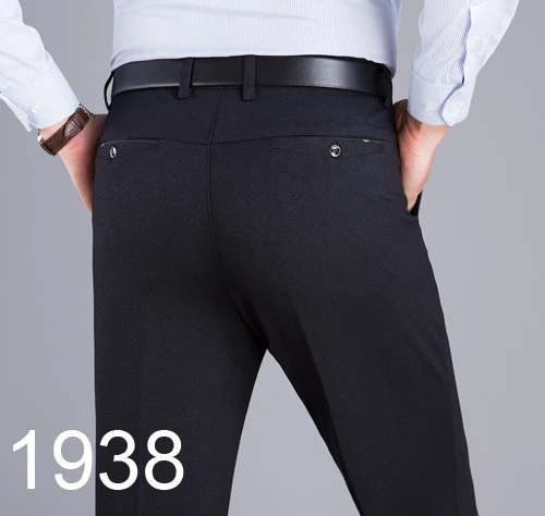 Mu Yuan Yang Men's Autumn Fashion Business Casual Long Pants Suit Pants Male Elastic Straight Formal Trousers Plus Big Size - Color: 1938