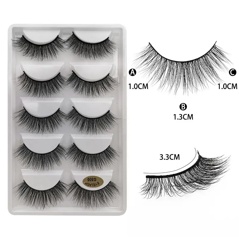 5Pairs 3D Mink Lashes Thick False Eyelashes Fluffy Wispy Crisscros Winged Tapered Eyelashes Handmade Makeup Extension Tools