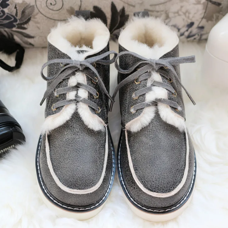 SHUANGGUN/модные зимние мужские ботинки наивысшего качества на шнуровке; зимняя обувь из натуральной овечьей кожи; Натуральная шерсть; ботильоны на меху - Цвет: gray