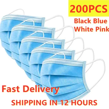 

Disposable 200PCS Mask Nonwoven 3 Layer Filter Mask Mouth Face Mask Anti Dust Protective Breathable Earloops Masks Fast Shipping