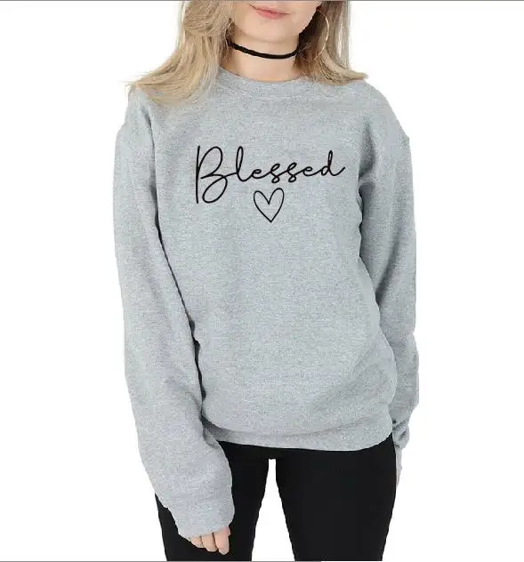 Blessed Heart Свитшот женский топ повседневный хлопок Blessed Mama для леди подарок длинный рукав модные хлопковые толстовки с капюшоном