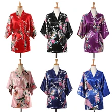 9 видов цветов, женское японское кимоно, юката, павлин, атласная ночная рубашка, традиционная одежда для женщин, взрослых, свободная одежда для сна, Короткие халаты