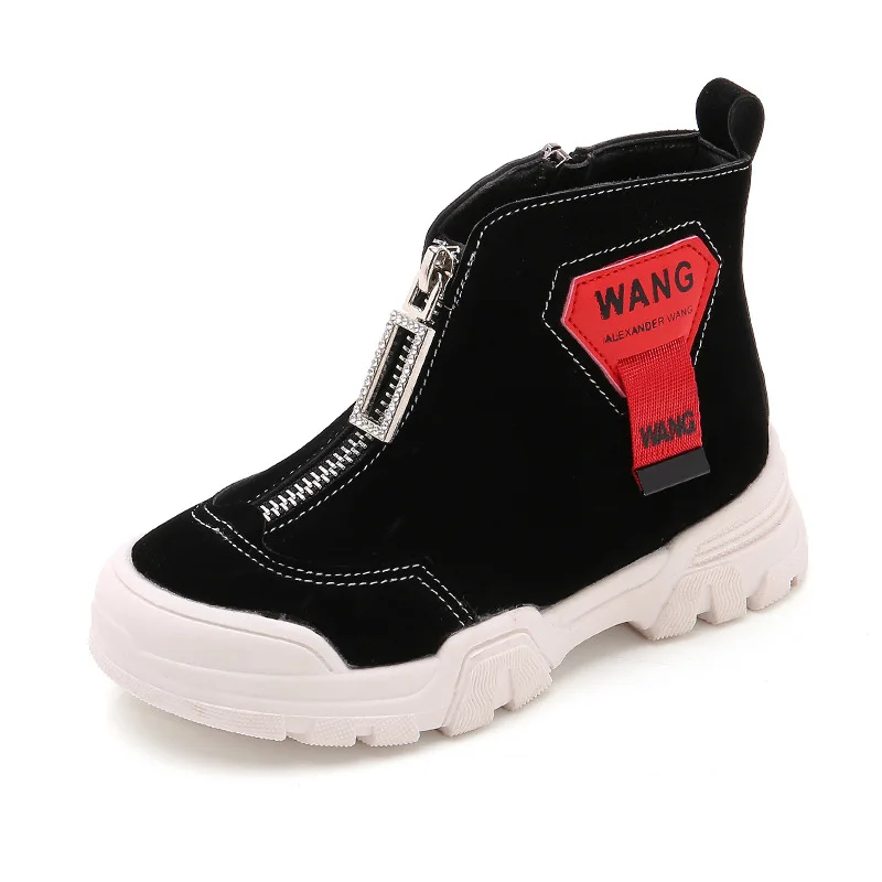 

Winter British Style Medium Big Girls Short Boots Casual Waterproof Children's Kids Rhinestone Ankle Spring Autumn Leather Shoes