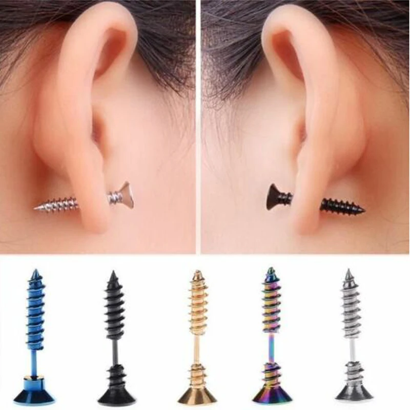 

1PC Surgical Steel New Fashion Designed Style Dangle Kit Gift Earlet Screw Stud Earrings Women Men Unisex Fake Ear Plugs Th