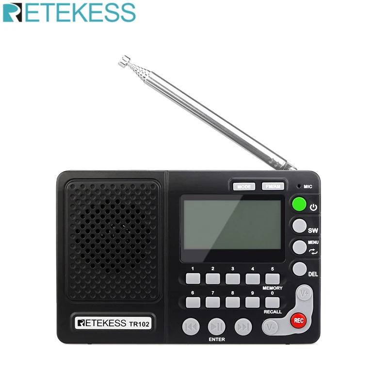 Retekess TR102 портативный радио FM/AM/SW приемник международных полос MP3-плеер REC рекордер с таймером сна черный магнитофон с fm-радио - изображение