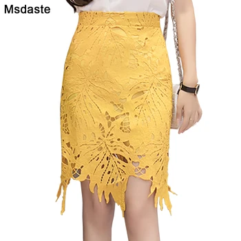 

Lace Pencil Skirts 2019 Summer High Waist Floral Sexy Female Faldas Knee-length Jupe Femme Vintage Casual Saia Bodycon Skirt
