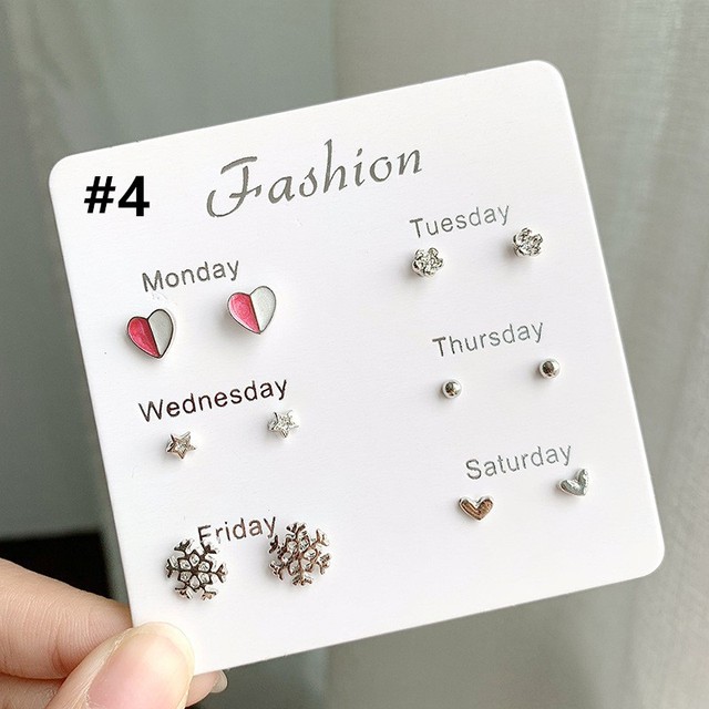 Pairs Week Days Choices Stud Earrings For Women 2021 Trend Fashion Simple Korean Ear Studs Pearl Crystal One Week Earring Set