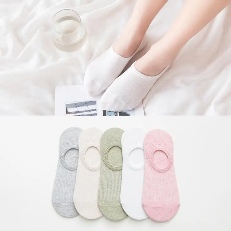 5 пар однотонных носков женские носки-следки невидимки для девочек хлопок Весна Лето Модные с закрытым носком высококачественный носок - Цвет: 7