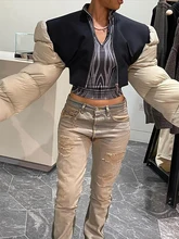 Black Contrast Thicken Cropped Design Puffer Coat Women Sales Clothing Winter 2022 Flare Sleeve Padded Jacket The North Coat