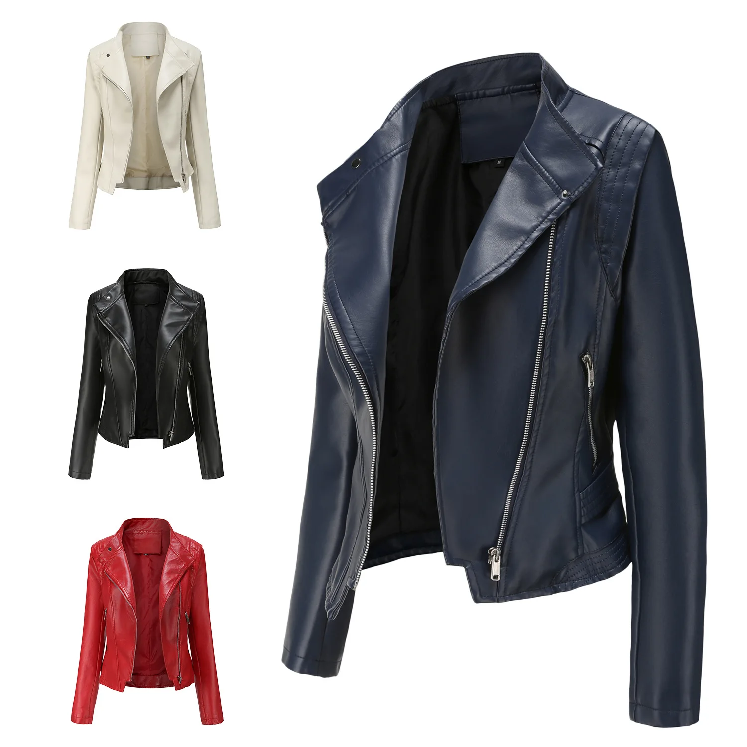 2022 New Spring Autumn PU Leather Jacket Women Slim Fit Short Coat Solid Long Sleeve Ladies Outwear