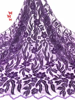 

purple Tulle Mesh Lace Fabrics with Sequin Latest High Quality African Sequins Lace Fabric for Wedding Party Dress FFD-111