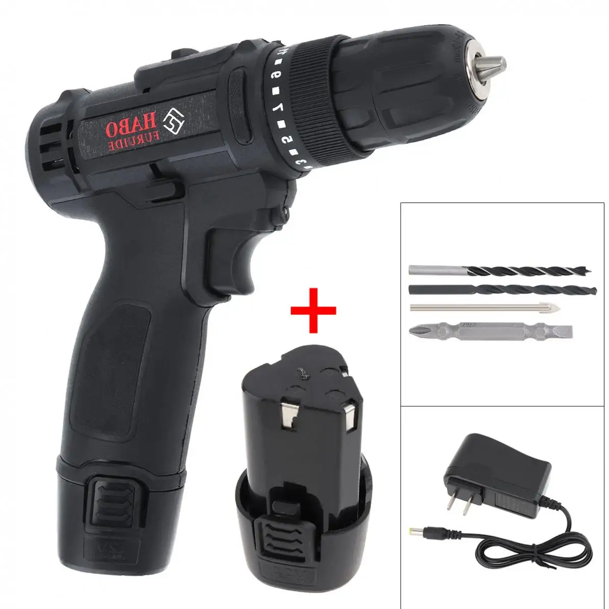 

AC 100 - 240V Cordless 12V Black Electric Drill / Screwdriver with 2 Li-ion Batteries and Two-speed Adjustment Button Handling