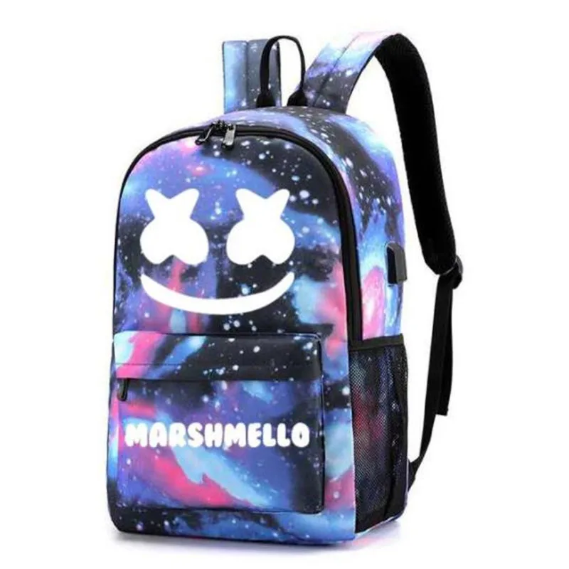 Рюкзак Marshmello с usb-зарядкой, рюкзак для ноутбука с защитой от ТЕФА, светящаяся сумка, школьная сумка для мальчиков и девочек-подростков, Повседневная дорожная сумка Mochilas