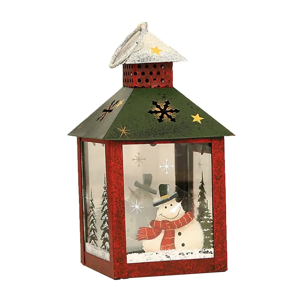 

Christmas Light Ornaments Iron Retro Wind Lights Decoration Pendant Small House Shape Wind Light Santa Claus Pattern