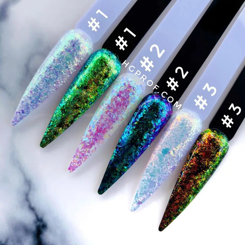 6 Colors 6 Boxes Aurora Flakes Holographic Transparent Nail Art Flake Pigment Crushed AB Nail Flakes - Iridescent Aurora
