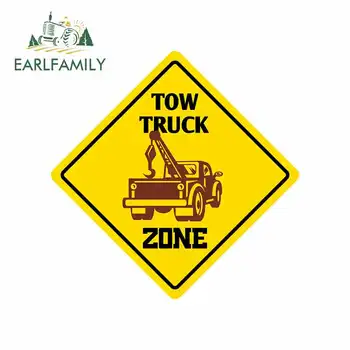 

EARLFAMILY 13cm x 13cm for Tow Truck Crossing Sign Car Stickers Vinyl Sunscreen RV VAN JDM Car Accessories Graphics Cartoon