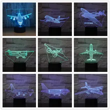 Пульт дистанционного управления Boeing Air Plane 7 цветов лампа 3d Визуальный светодиодный ночник для детей сенсорный Usb настольная лампа модель самолета