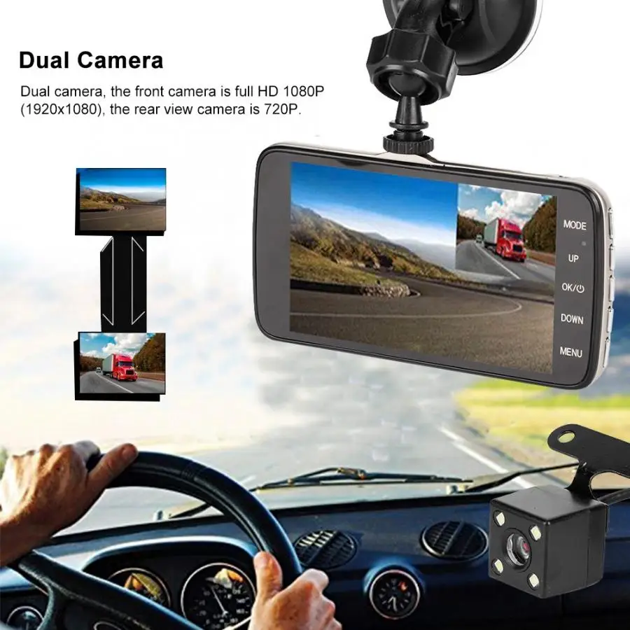 4in 1080P HD двойной объектив Автомобильный регистратор ночного видения приборная панель камера Широкий Ангел Dash Cam Высокая чувствительность Парковка монитор