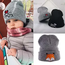 Осенне-зимняя вязаная шапочка для малыша, теплые шапки для детей, мультяшная вышивка, шапка для мальчиков и девочек, детская Милая вязаная шапочка