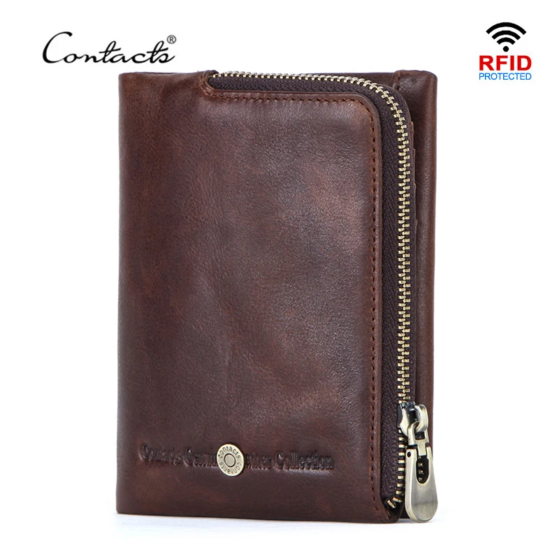 CONTACT’S New Small Wallet Men Crazy Horse Wallets Coin Purse Quality Short Male Money Bag Rifd Cow Leather Card Wallet Cartera|Wallets| – AliExpress