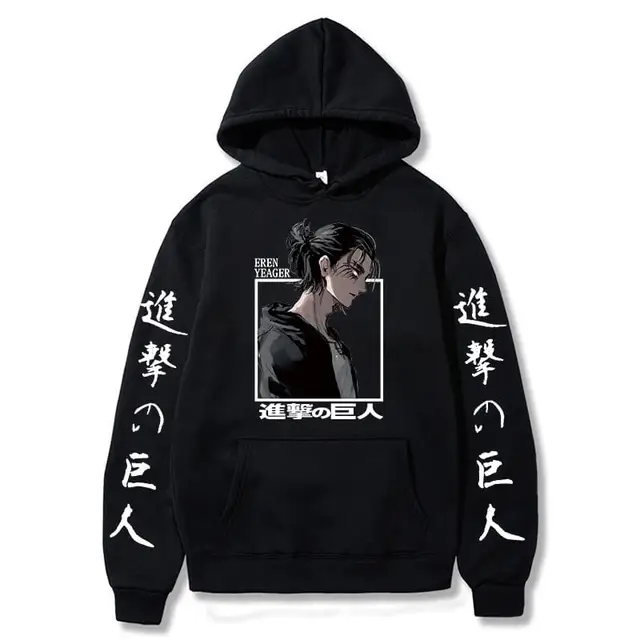 Attack On Titan Hoodie Japanese Anime Hingeki No Kyojin Graphic Sweatshirt Pullover Casual Hooded Streetwear Tops Unisex Black9