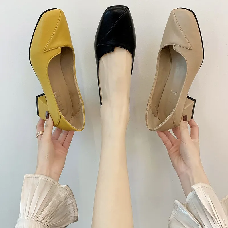 

Women's Heeled Shoes Spring 2020 New Solid color comfortable square heel non-skin skin-friendly elegant wild women shoes U28-25